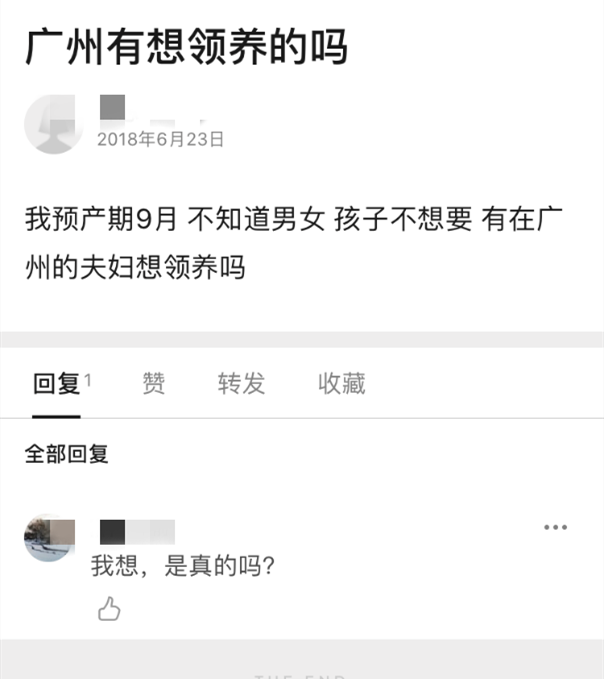 网络上发布的送养信息。